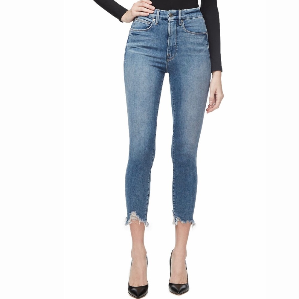 Good American Good Waist Crop chewed hem BLUE298